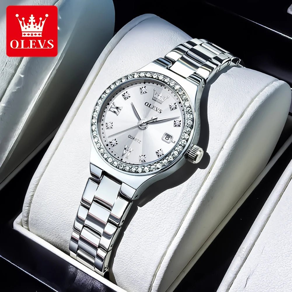 Luxury OLEVS 5628 Women’s Quartz Watch – Diamond Accent, Stainless Steel Strap & Bracelet Gift Set - SMARTMARTNZ