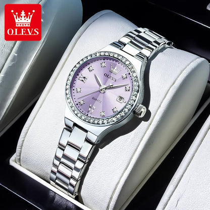 Luxury OLEVS 5628 Women’s Quartz Watch – Diamond Accent, Stainless Steel Strap & Bracelet Gift Set - SMARTMARTNZ