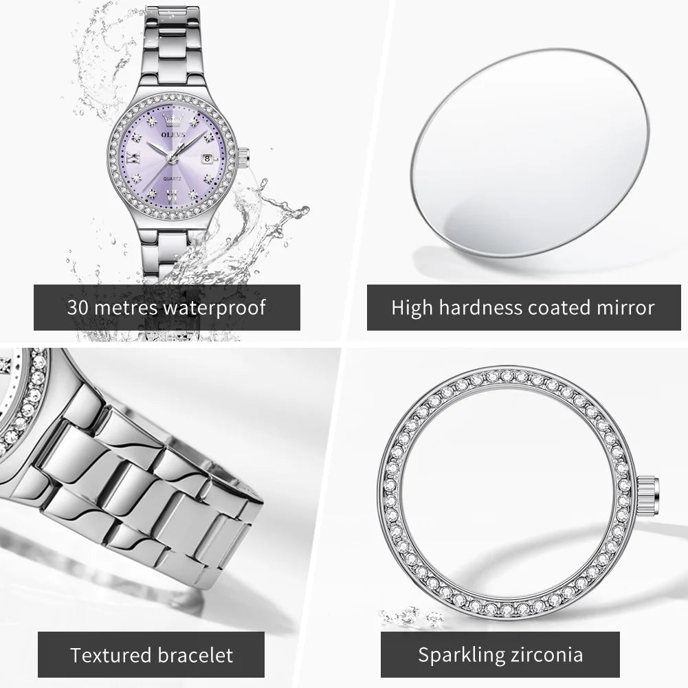 Luxury OLEVS 5628 Women’s Quartz Watch – Diamond Accent, Stainless Steel Strap & Bracelet Gift Set - SMARTMARTNZ
