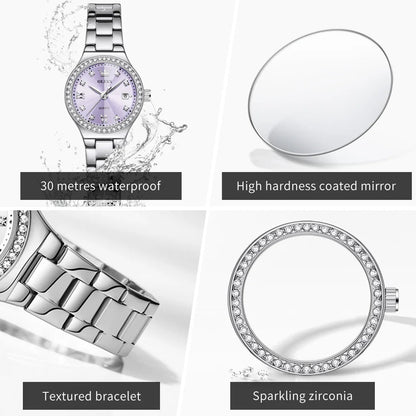 Luxury OLEVS 5628 Women’s Quartz Watch – Diamond Accent, Stainless Steel Strap & Bracelet Gift Set - SMARTMARTNZ