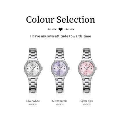 Luxury OLEVS 5628 Women’s Quartz Watch – Diamond Accent, Stainless Steel Strap & Bracelet Gift Set - SMARTMARTNZ