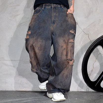 Men’s Baggy Ripped Jeans – Distressed Stacked Denim Pants | Hip Hop & Korean Streetwear Style - SMARTMARTNZ