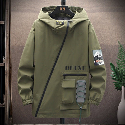 Men’s Casual Printed Street Jacket – Modern Minimal with Diagonal Zipper - SMARTMARTNZ