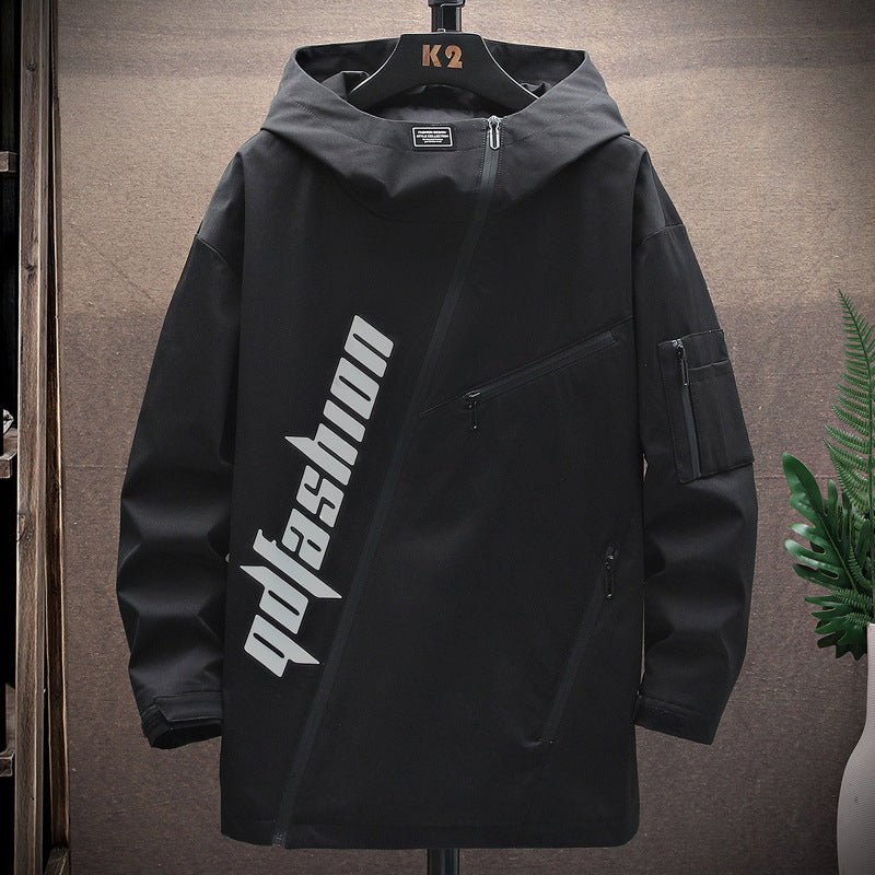 Men’s Casual Printed Street Jacket – Modern Minimal with Diagonal Zipper - SMARTMARTNZ