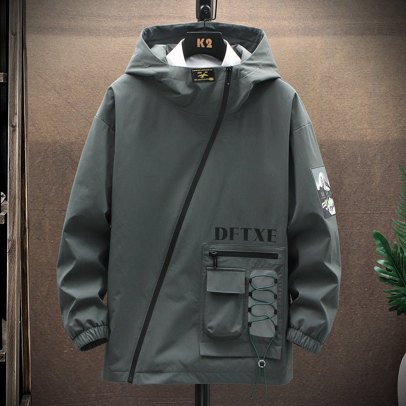 Men’s Casual Printed Street Jacket – Modern Minimal with Diagonal Zipper - SMARTMARTNZ