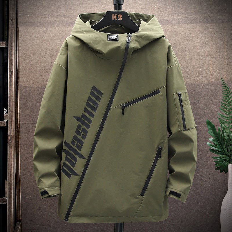 Men’s Casual Printed Street Jacket – Modern Minimal with Diagonal Zipper - SMARTMARTNZ