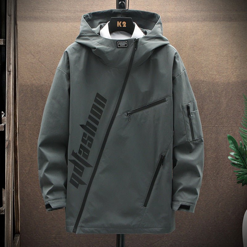 Men’s Casual Printed Street Jacket – Modern Minimal with Diagonal Zipper - SMARTMARTNZ