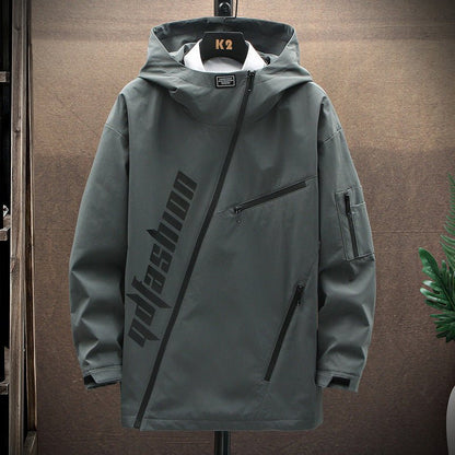 Men’s Casual Printed Street Jacket – Modern Minimal with Diagonal Zipper - SMARTMARTNZ