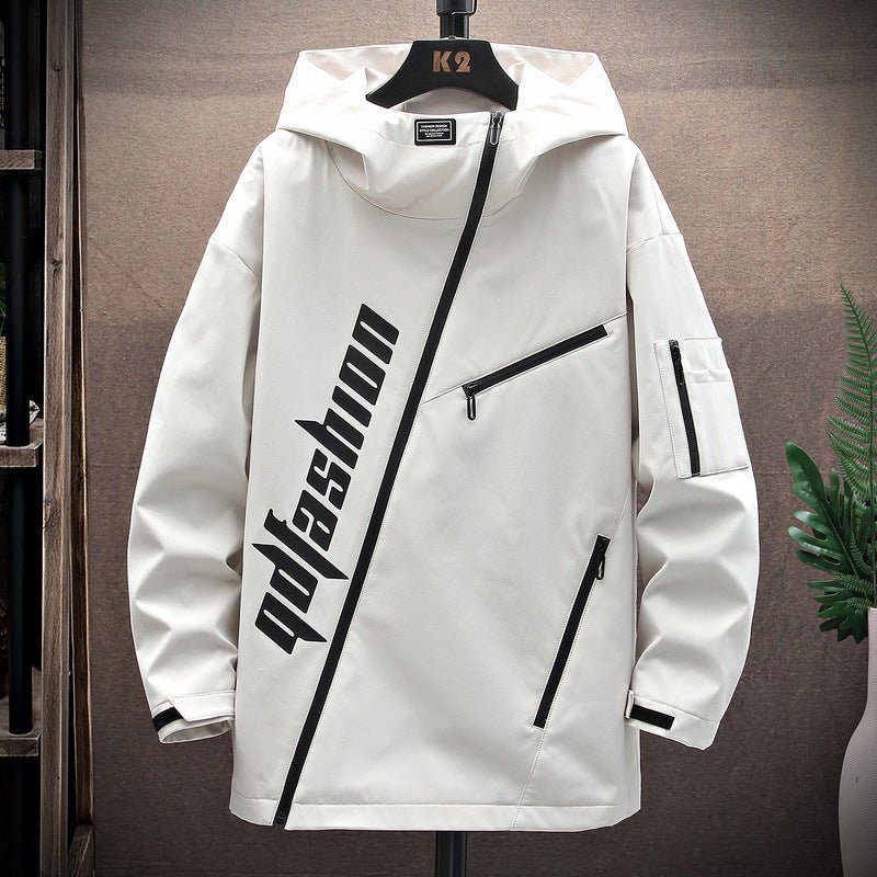 Men’s Casual Printed Street Jacket – Modern Minimal with Diagonal Zipper - SMARTMARTNZ