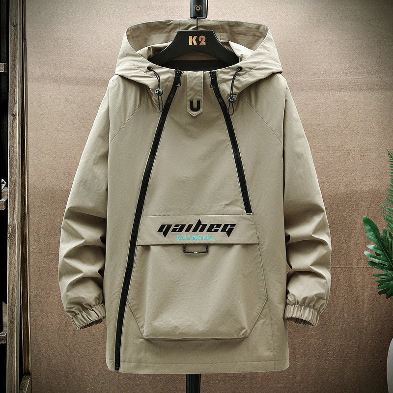 Men’s Casual Printed Street Jacket – Modern Minimal with Diagonal Zipper - SMARTMARTNZ