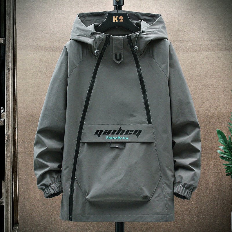 Men’s Casual Printed Street Jacket – Modern Minimal with Diagonal Zipper - SMARTMARTNZ
