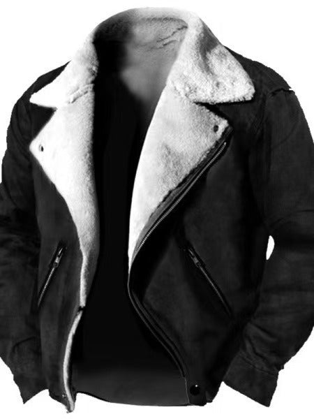 Men’s Fur - Lined Polo Collar Jacket Thickened Warm Coat with Zipper Detail Casual Yet Refined Winter Wear - SMARTMARTNZ