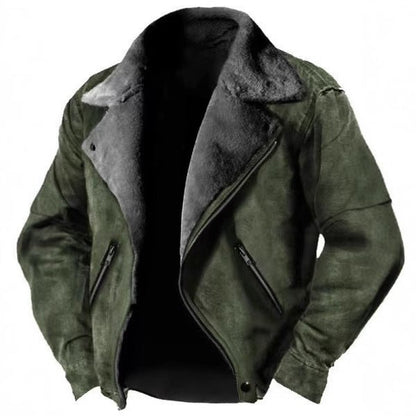 Men’s Fur - Lined Polo Collar Jacket Thickened Warm Coat with Zipper Detail Casual Yet Refined Winter Wear - SMARTMARTNZ