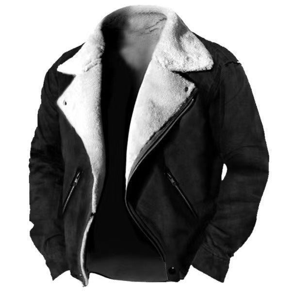 Men’s Fur - Lined Polo Collar Jacket Thickened Warm Coat with Zipper Detail Casual Yet Refined Winter Wear - SMARTMARTNZ