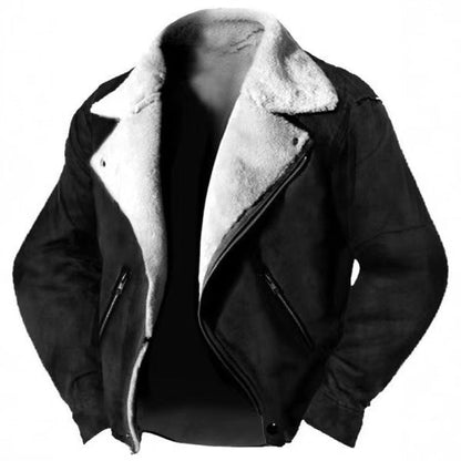 Men’s Fur - Lined Polo Collar Jacket Thickened Warm Coat with Zipper Detail Casual Yet Refined Winter Wear - SMARTMARTNZ