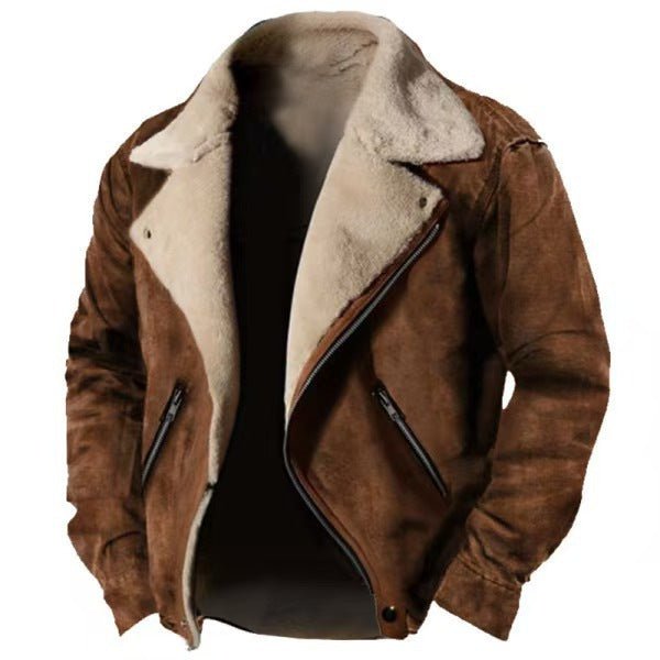 Men’s Fur - Lined Polo Collar Jacket Thickened Warm Coat with Zipper Detail Casual Yet Refined Winter Wear - SMARTMARTNZ