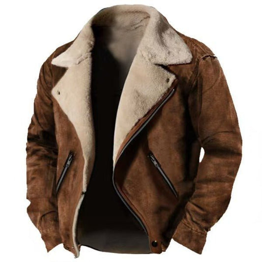 Men’s Fur - Lined Polo Collar Jacket Thickened Warm Coat with Zipper Detail Casual Yet Refined Winter Wear - SMARTMARTNZ
