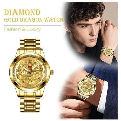 Men’s Gold Diamond Quartz Watch – Stainless Steel Gift - SMARTMARTNZ