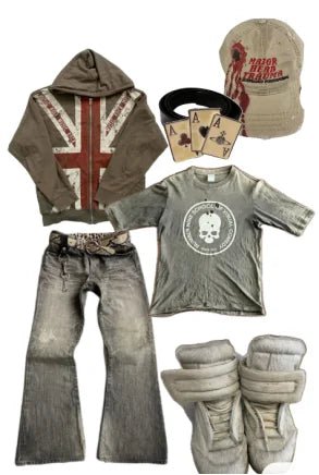 Men’s Loose Fit Flag Hoodie – Vintage Y2K Zip - Up Sportswear Style - SMARTMARTNZ