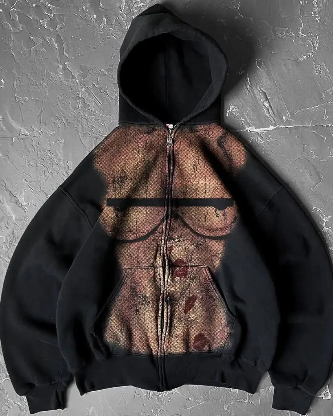 Men’s Loose Fit Flag Hoodie – Vintage Y2K Zip - Up Sportswear Style - SMARTMARTNZ