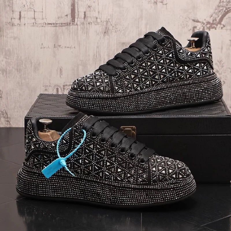 Men’s Luxury Rhinestone Sneakers – Thick Bottom Low - Top Casual Shoes | Korean Trend Full Diamond Bling Fashion (Model 1A12) - SMARTMARTNZ