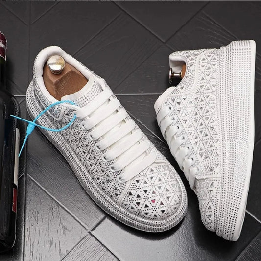 Men’s Luxury Rhinestone Sneakers – Thick Bottom Low - Top Casual Shoes | Korean Trend Full Diamond Bling Fashion (Model 1A12) - SMARTMARTNZ