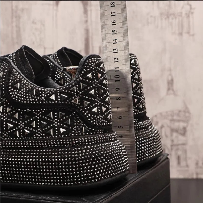 Men’s Luxury Rhinestone Sneakers – Thick Bottom Low - Top Casual Shoes | Korean Trend Full Diamond Bling Fashion (Model 1A12) - SMARTMARTNZ