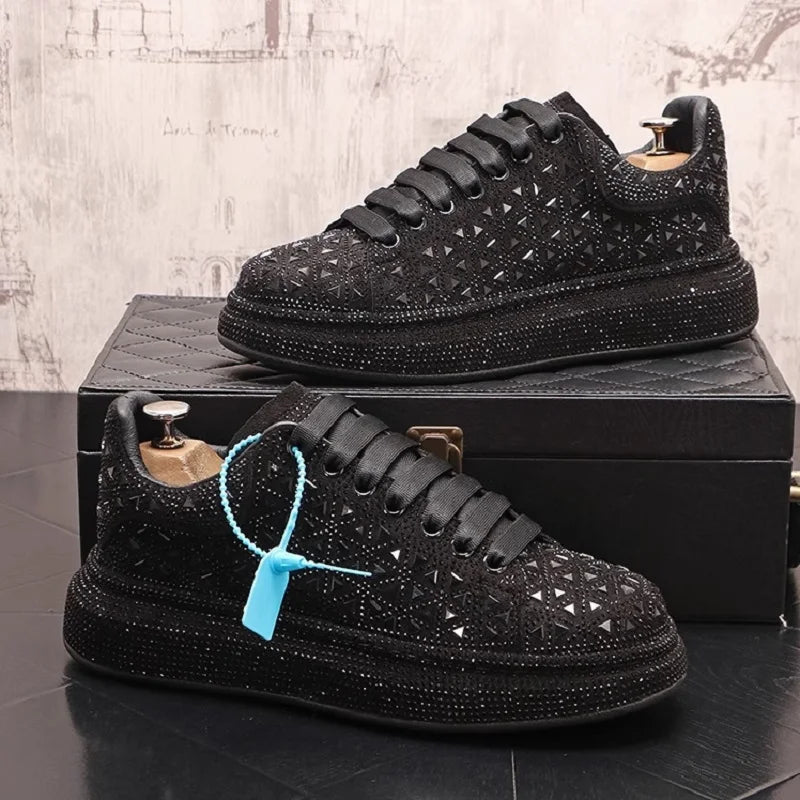 Men’s Luxury Rhinestone Sneakers – Thick Bottom Low - Top Casual Shoes | Korean Trend Full Diamond Bling Fashion (Model 1A12) - SMARTMARTNZ