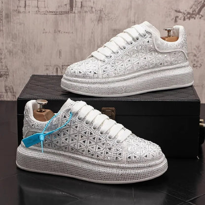 Men’s Luxury Rhinestone Sneakers – Thick Bottom Low - Top Casual Shoes | Korean Trend Full Diamond Bling Fashion (Model 1A12) - SMARTMARTNZ