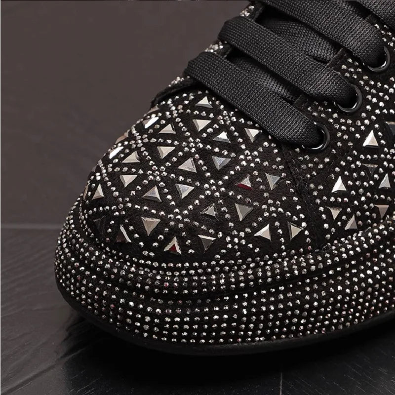 Men’s Luxury Rhinestone Sneakers – Thick Bottom Low - Top Casual Shoes | Korean Trend Full Diamond Bling Fashion (Model 1A12) - SMARTMARTNZ