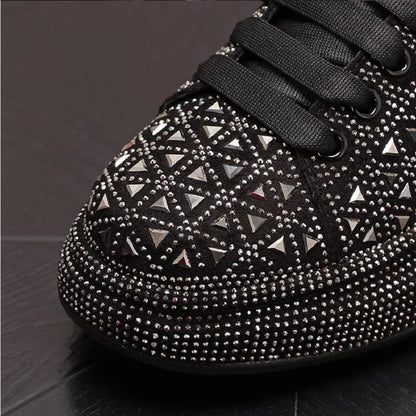 Men’s Luxury Rhinestone Sneakers – Thick Bottom Low - Top Casual Shoes | Korean Trend Full Diamond Bling Fashion (Model 1A12) - SMARTMARTNZ