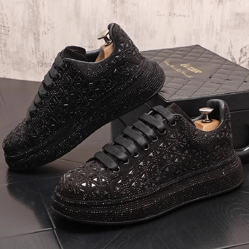 Men’s Luxury Rhinestone Sneakers – Thick Bottom Low - Top Casual Shoes | Korean Trend Full Diamond Bling Fashion (Model 1A12) - SMARTMARTNZ