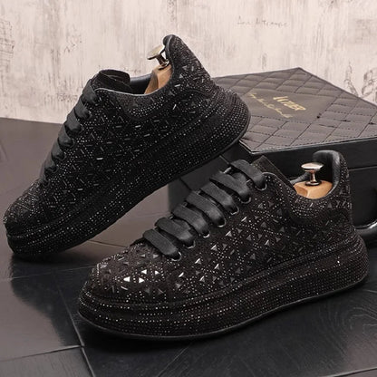 Men’s Luxury Rhinestone Sneakers – Thick Bottom Low - Top Casual Shoes | Korean Trend Full Diamond Bling Fashion (Model 1A12) - SMARTMARTNZ