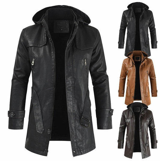 Men’s Mid - Length Leather Coat – Plus Size & Sleek Style - SMARTMARTNZ