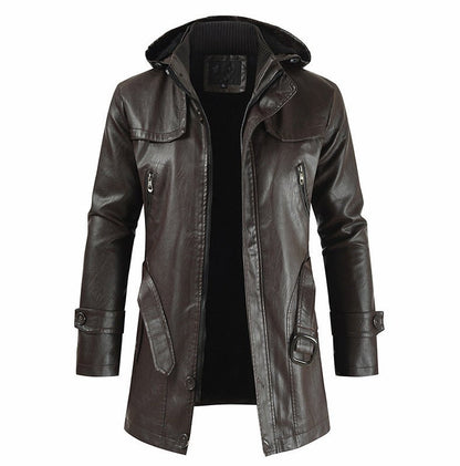 Men’s Mid - Length Leather Coat – Plus Size & Sleek Style - SMARTMARTNZ