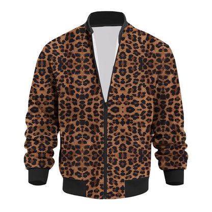 Men’s Vintage Leopard Print Jacket – Fleece - Lined, Bold Autumn Style - SMARTMARTNZ