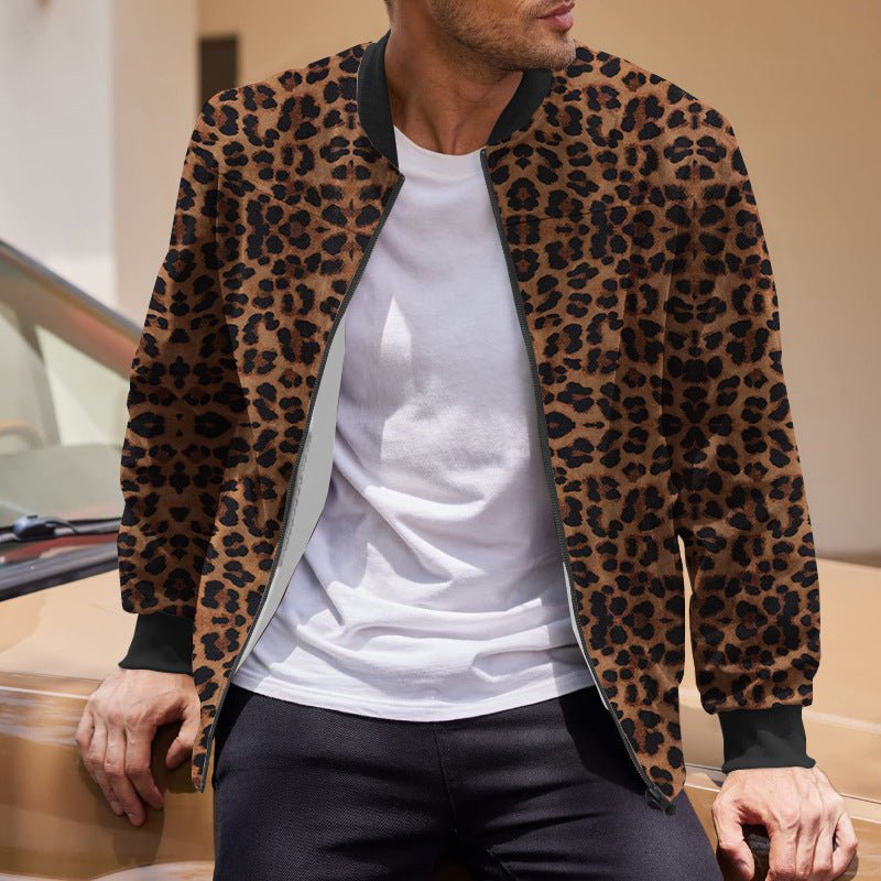 Men’s Vintage Leopard Print Jacket – Fleece - Lined, Bold Autumn Style - SMARTMARTNZ