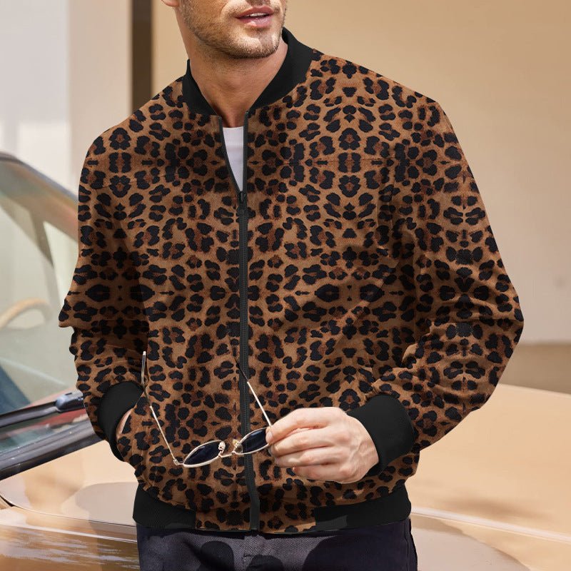 Men’s Vintage Leopard Print Jacket – Fleece - Lined, Bold Autumn Style - SMARTMARTNZ