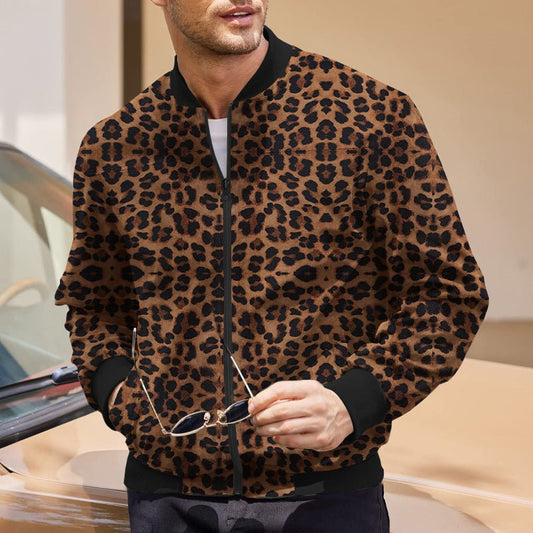 Men’s Vintage Leopard Print Jacket – Fleece - Lined, Bold Autumn Style - SMARTMARTNZ