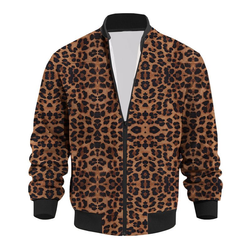 Men’s Vintage Leopard Print Jacket – Fleece - Lined, Bold Autumn Style - SMARTMARTNZ