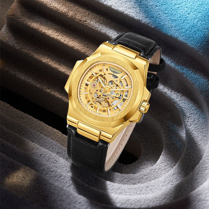 Men’s Waterproof Mechanical Watch – Barrel Case & Leather Strap - SMARTMARTNZ
