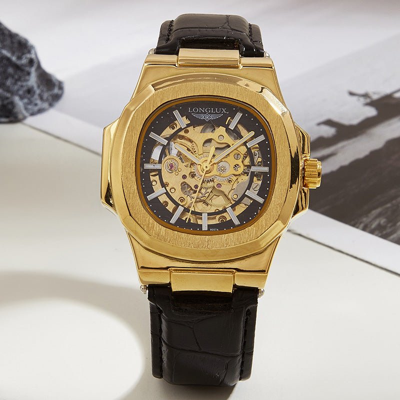 Men’s Waterproof Mechanical Watch – Barrel Case & Leather Strap - SMARTMARTNZ