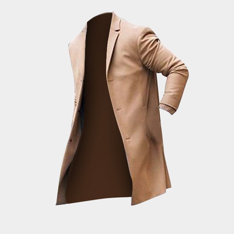 Men’s Winter Trench Jacket – Slim Fit Long Coat in Khaki & Black - SMARTMARTNZ