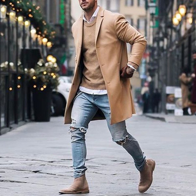Men’s Winter Trench Jacket – Slim Fit Long Coat in Khaki & Black - SMARTMARTNZ