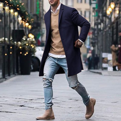 Men’s Winter Trench Jacket – Slim Fit Long Coat in Khaki & Black - SMARTMARTNZ