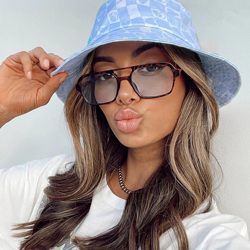 Men’s & Women’s Trendy Square Sunglasses – Double - Bridge Leopard Blue Gradient Shades - SMARTMARTNZ