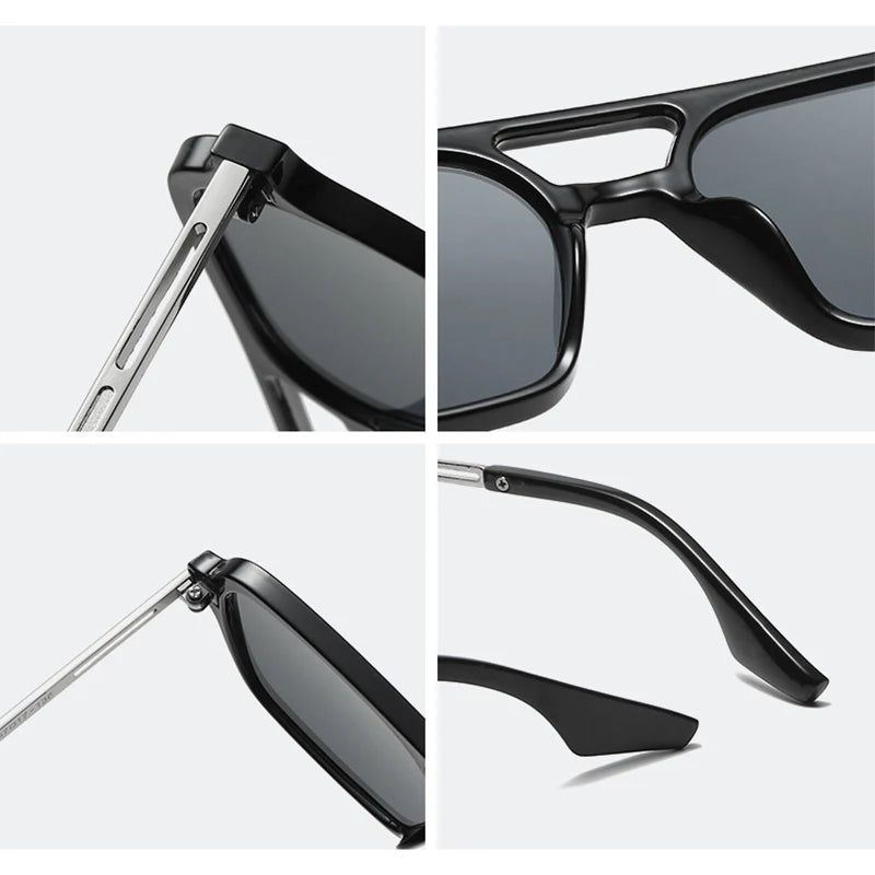 Men’s & Women’s Trendy Square Sunglasses – Double - Bridge Leopard Blue Gradient Shades - SMARTMARTNZ