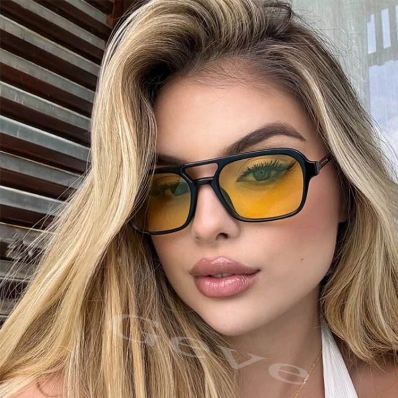 Men’s & Women’s Trendy Square Sunglasses – Double - Bridge Leopard Blue Gradient Shades - SMARTMARTNZ