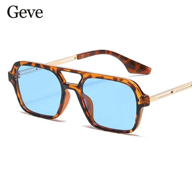 Men’s & Women’s Trendy Square Sunglasses – Double - Bridge Leopard Blue Gradient Shades - SMARTMARTNZ