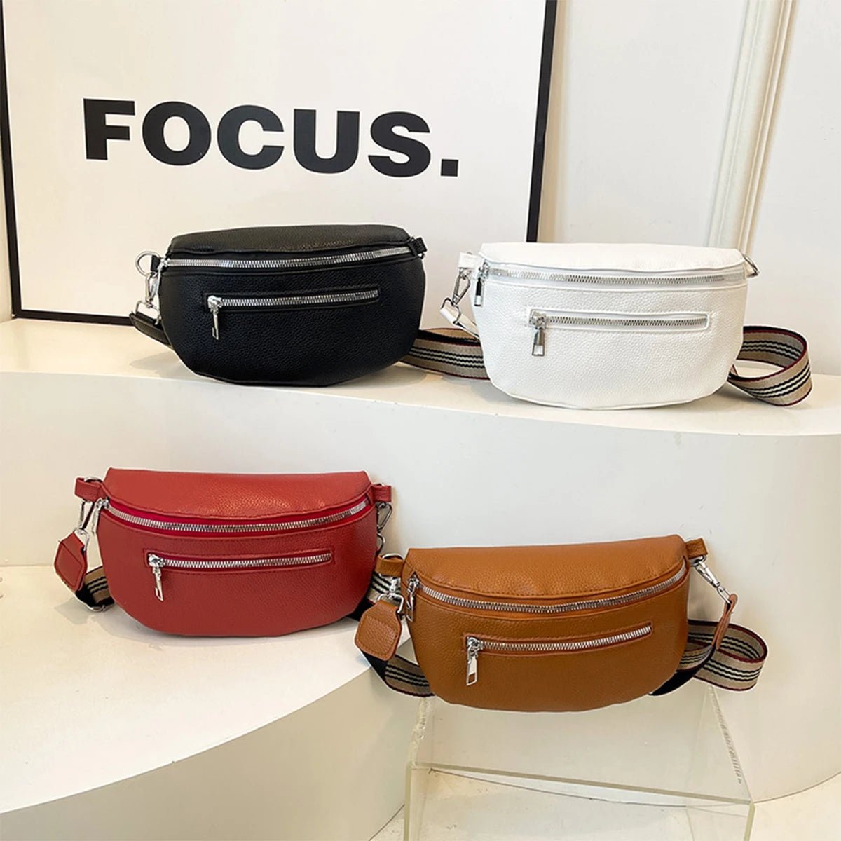 Multi - Pocket PU Leather Shoulder Bag – Retro Crossbody Chest Bag for Women - SMARTMARTNZ